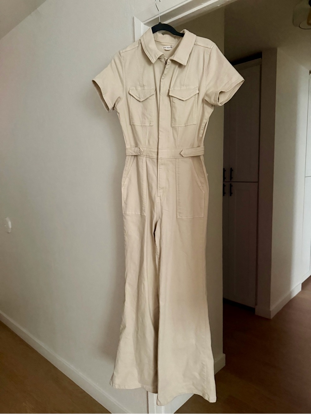Good American Beige Short-Sleeve Utility Jumpsuit